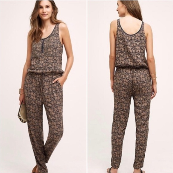 Anthropologie Pants - Tiny Chione brown Anthro beaded tie-waist jumpsuit